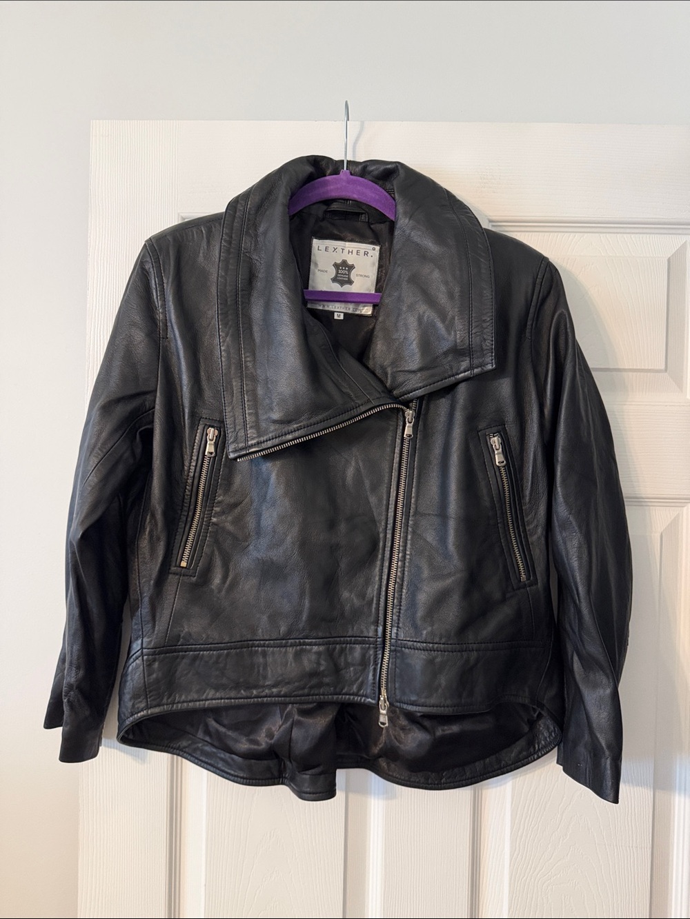 LEXTHER Leather Asymmetric Zip Black Women's Jacket 100% Genuine Leather